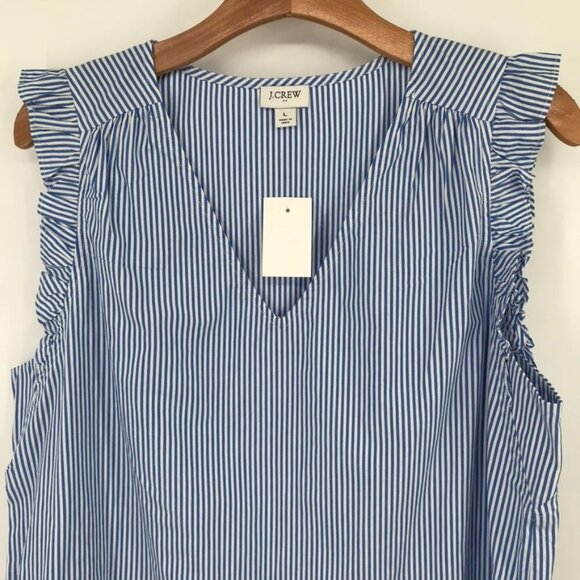 J.Crew Womens Blue Striped Ruffle V-Neck Sleeveless Top Size Medium new $79 - Picture 4 of 12